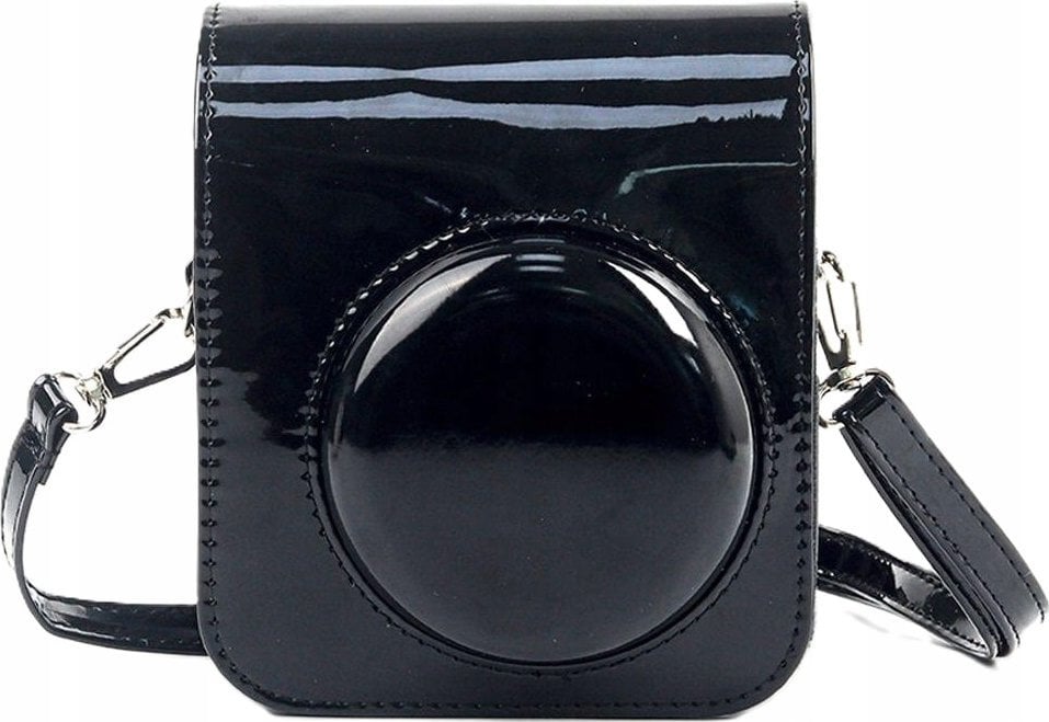 Këllëf LoveInstant për Fujifilm Instax Mini 12, lëkurë eko, me rrip, i zi me shkëlqim