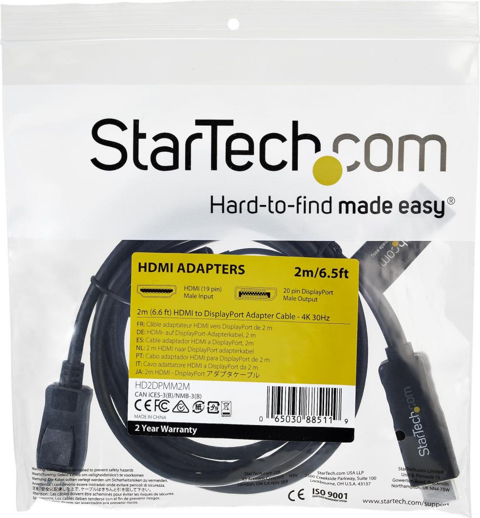 Kabllo StarTech HDMI në DisplayPort, 2m, 4K 30Hz, e zezë