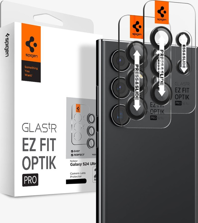 Mbrojtës xhami kamerë Spigen GLAS.tR EZ Fit Optik Pro, për Samsung Galaxy S24 Ultra, 2 copë, me kornizë të zezë