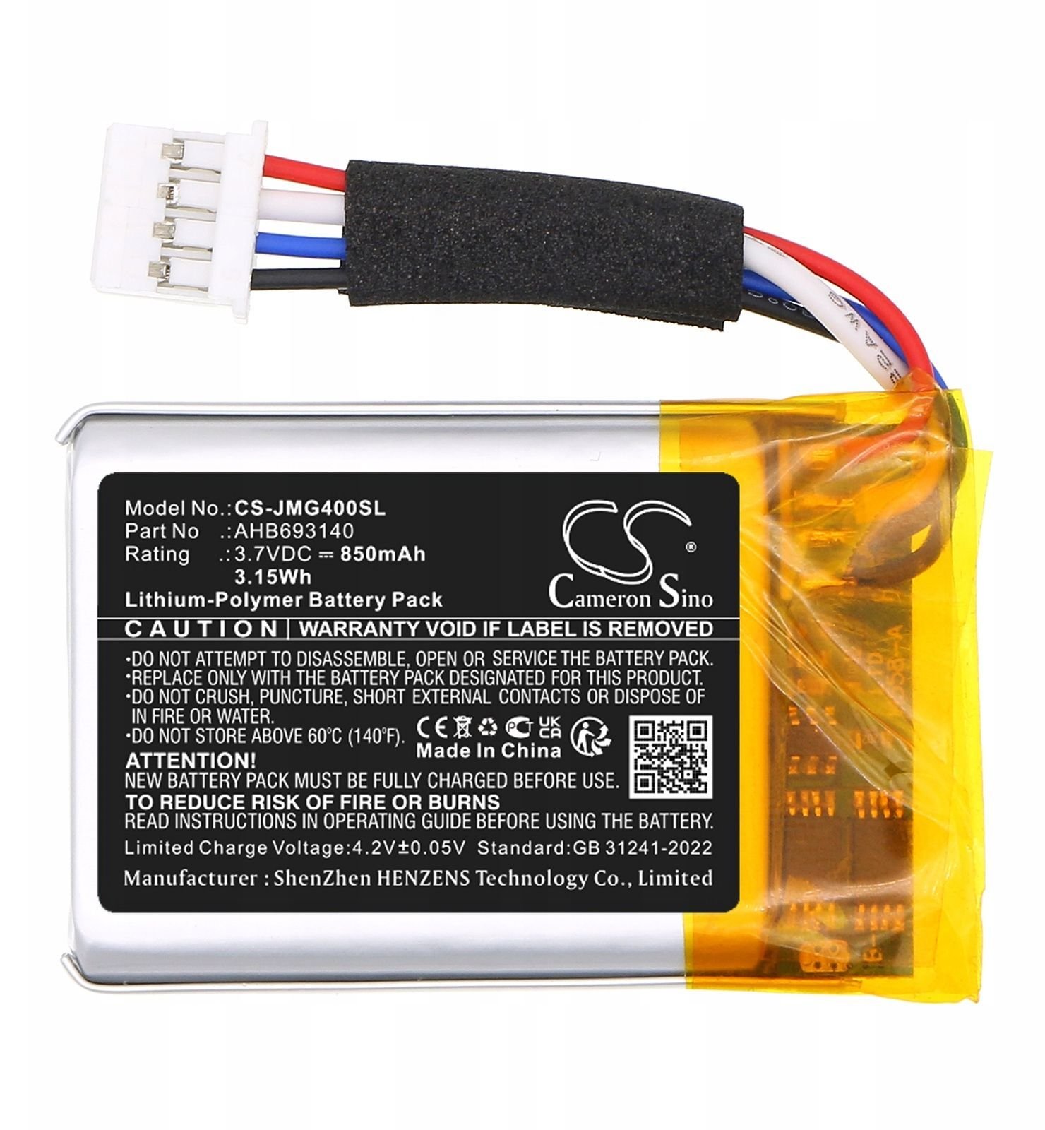 Bateri zëvendësuese Cameron Sino CS-JMG400SL për JBL Go 4, 850mAh, 3.7V, e zezë