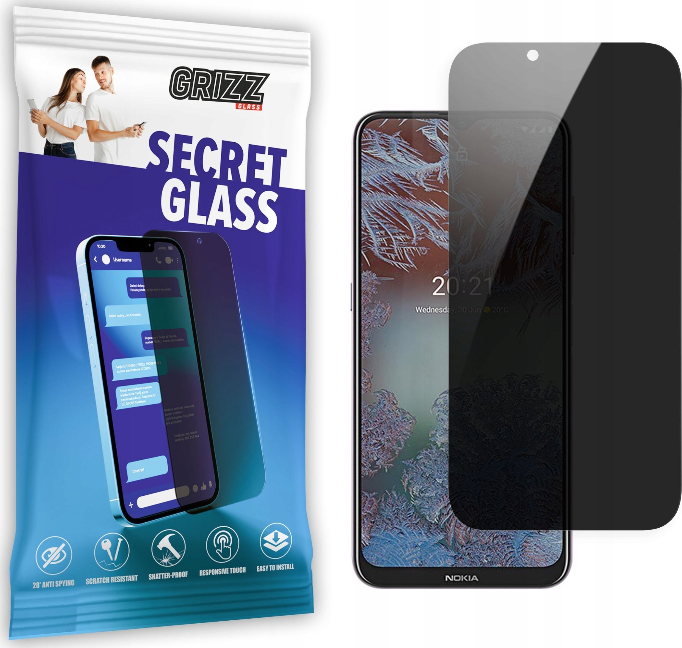 Xham mbrojtës GrizzGlass SecretGlass për Nokia G10, Privacy, transparent