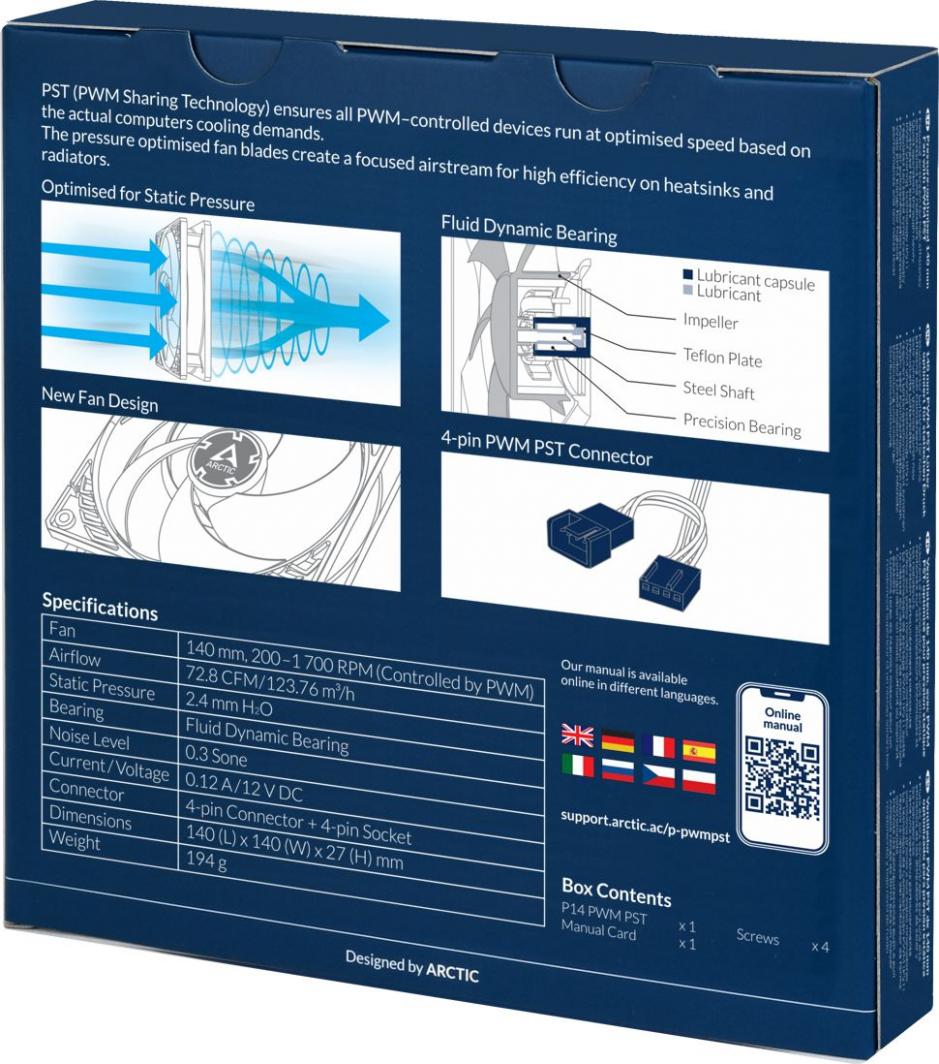 Ftohës Arctic P14 PWM PST Bialo-, 140 mm, i tejdukshëm
