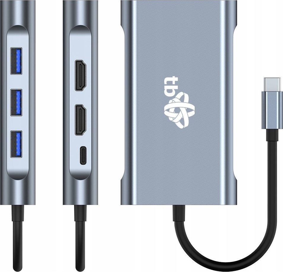 Adaptuer USB C TB Touch AKTBXVA8W1UHVRJ, 8 në 1, HDMI VGA RJ45 USB, gri