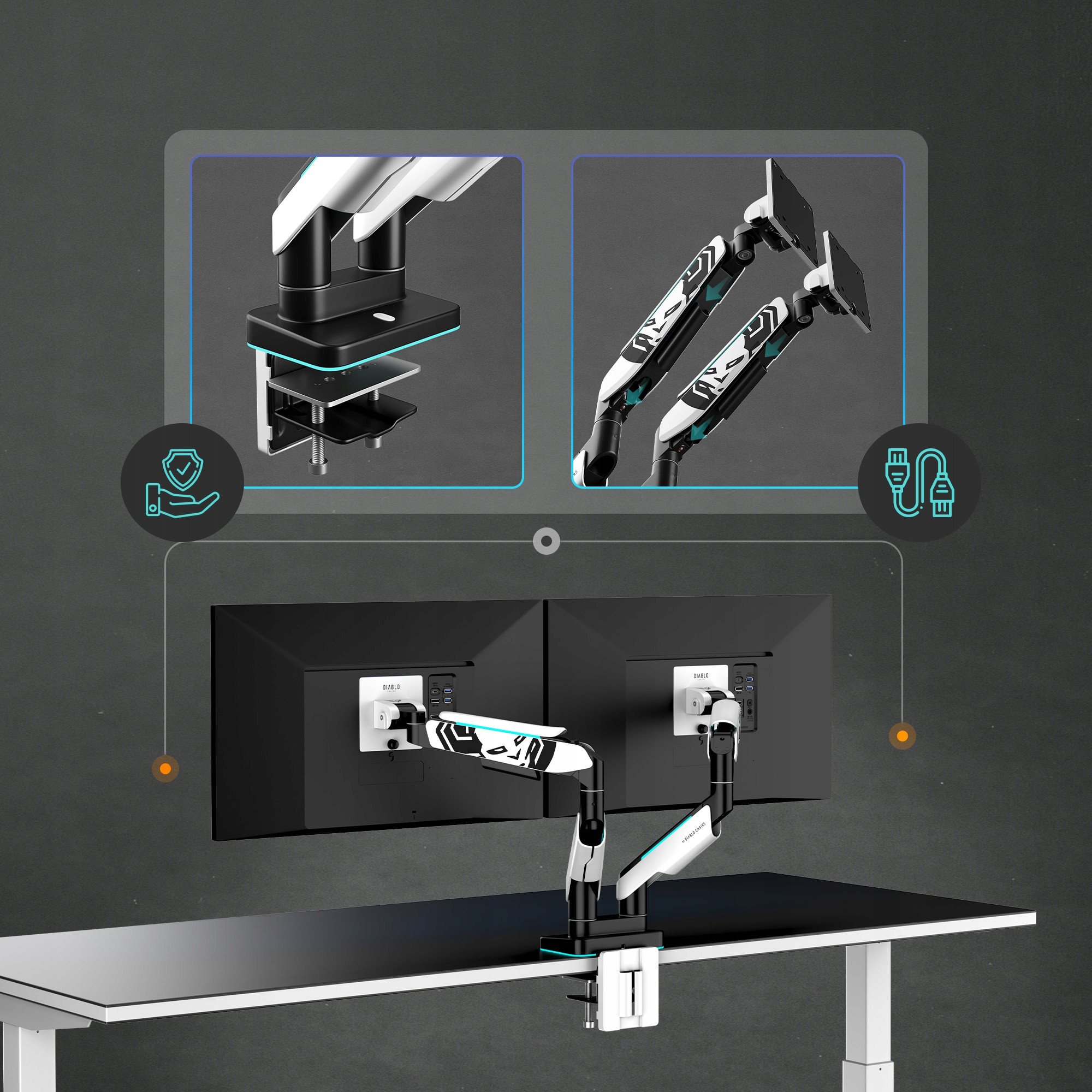 Mbajtëse për dy monitorë X Arm Dual RGB, deri 35", rregullim i plotë, e bardhë e zezë