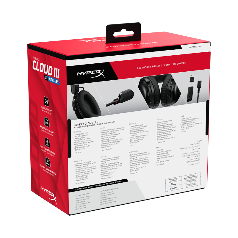 Kufje gaming pa tela HyperX Cloud III S, wireless 2.4GHz dhe Bluetooth, DTS Spatial Audio, të zeza