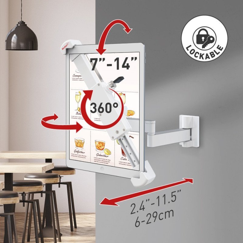 Mbajtëse muri për tablet Barkan, 7-14", e palosshme, e bardhë