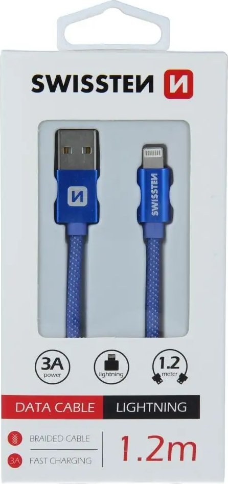 Kabll USB Lightning Swissten Textile 71523206, 1.2m, 3A, i kuq