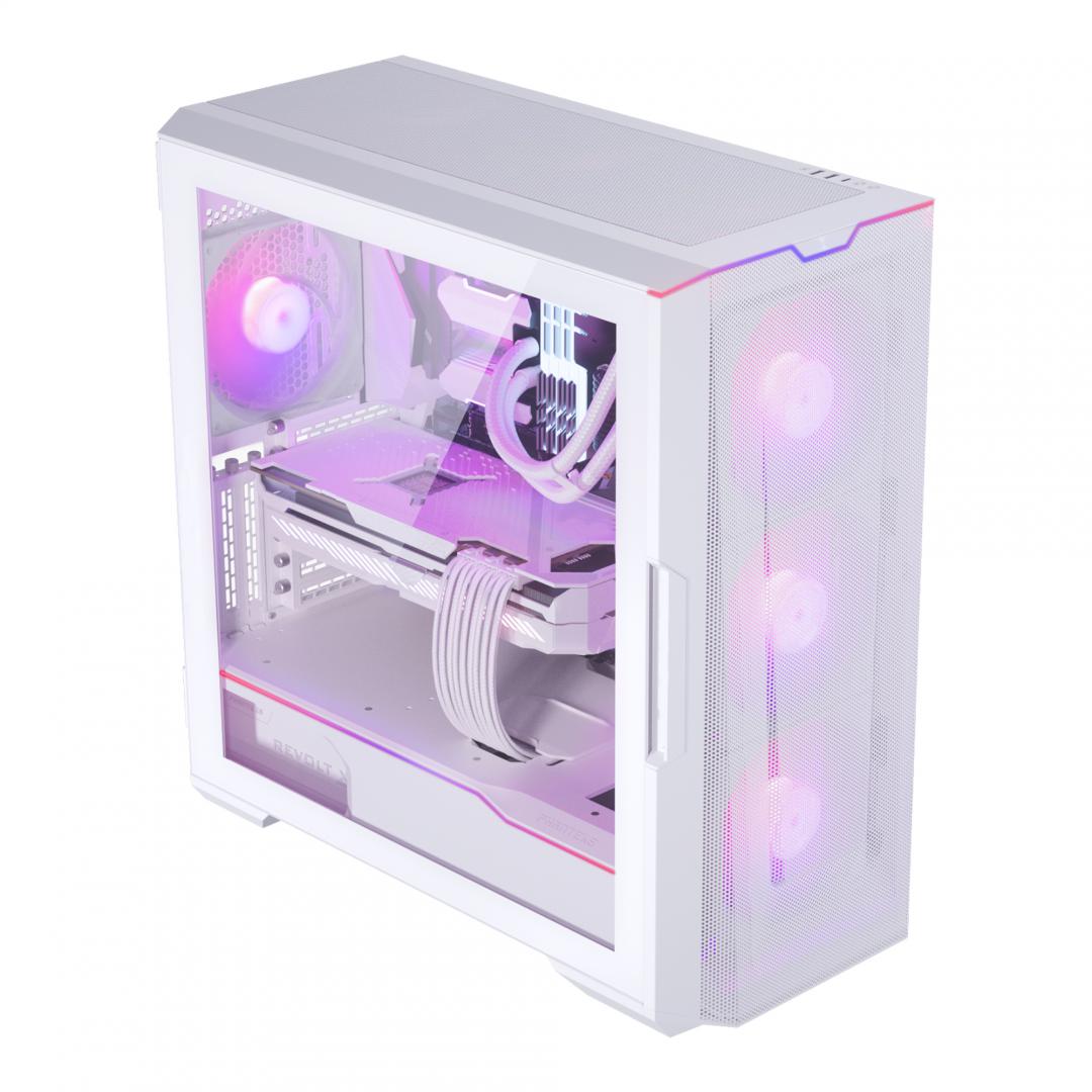 Kase PC Phanteks Eclipse G500A DRGB, xham i temperuar, 3 ventilatorë 140mm ARGB, e bardhë