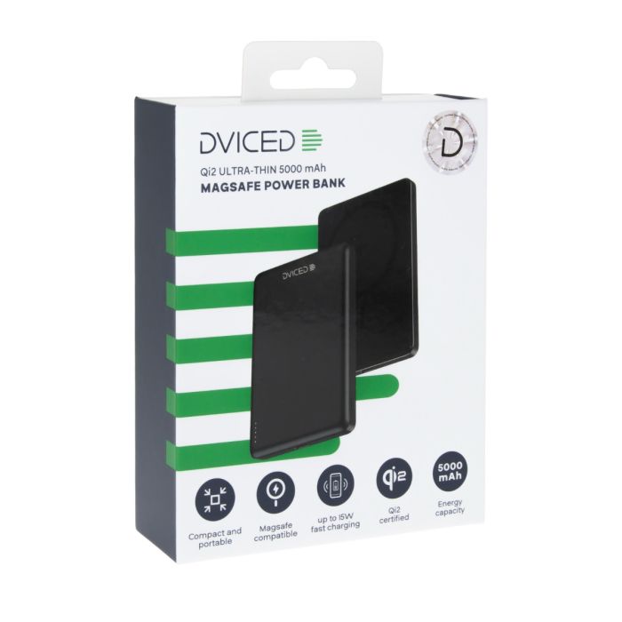 Dviced Qi2 Ultrathin MagSafe Power Bank 5000mAh, Black