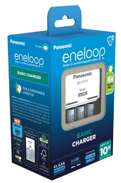 Karikues baterish Panasonic Eneloop BQ-CC51, NiMH, 4xAAA 800mAh, i bardhë