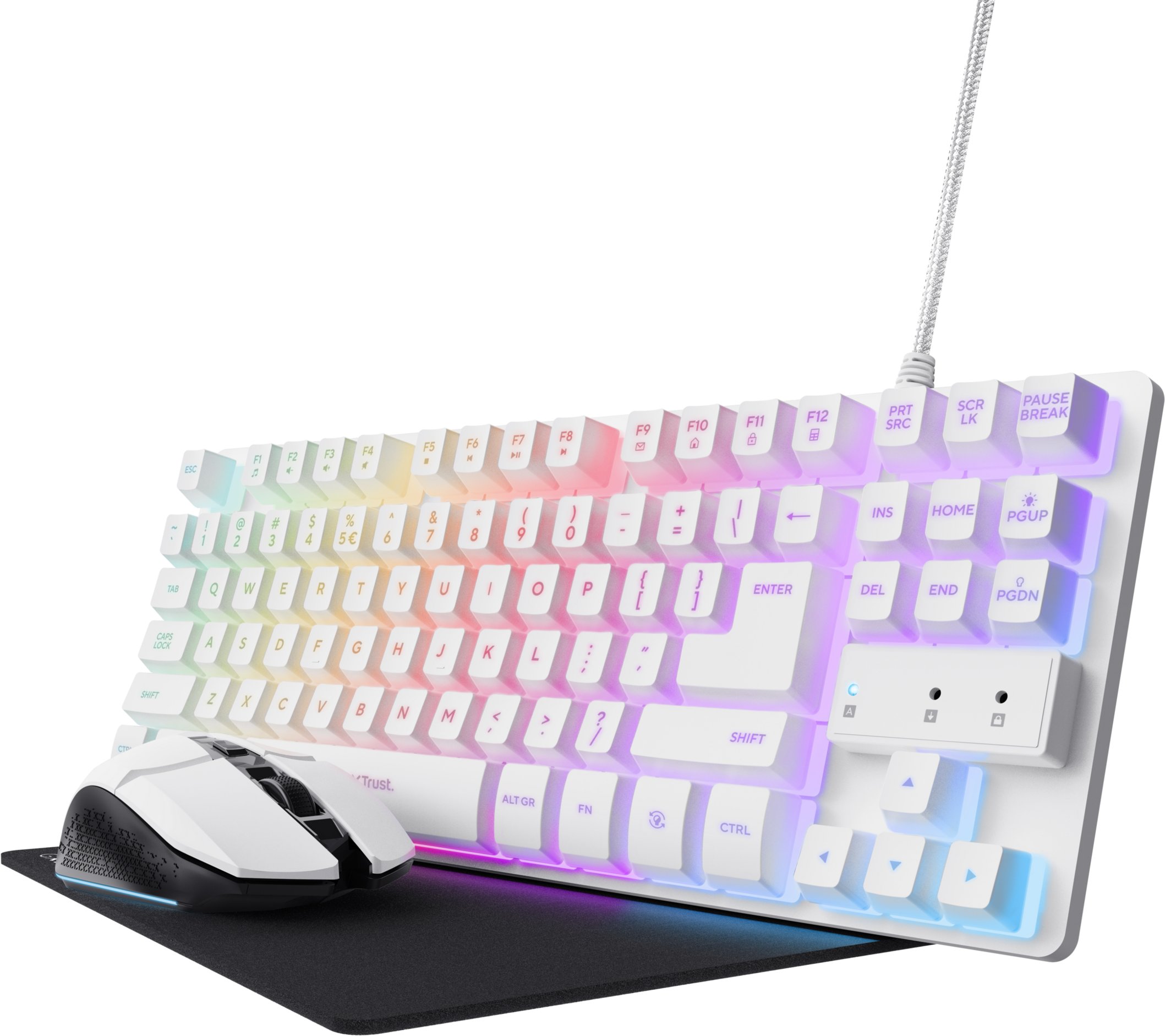 Set gaming Trust GXT 794W 3 in 1, tastierë dhe mi me kabllo, mousepad, e bardhë
