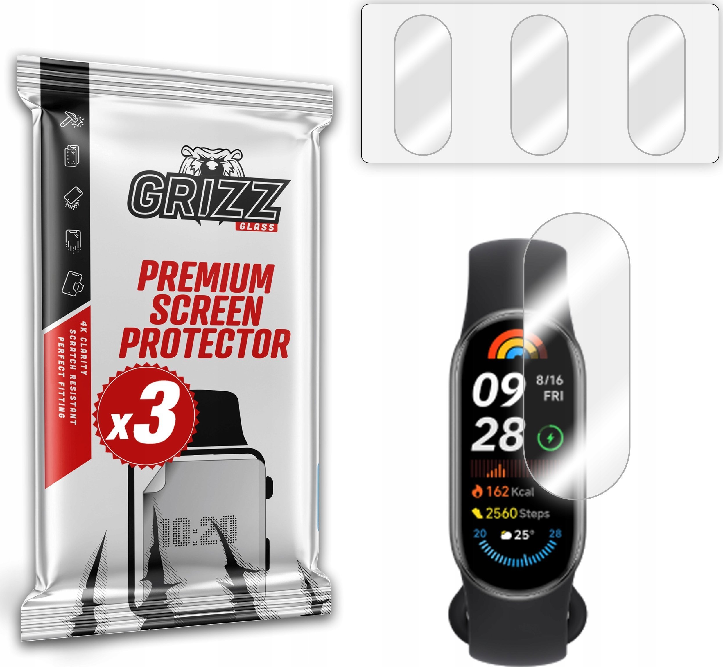 Mbrojtëse ekrani Grizz Hydrogel Film për Xiaomi Smart Band 9, fleksibël, transparente