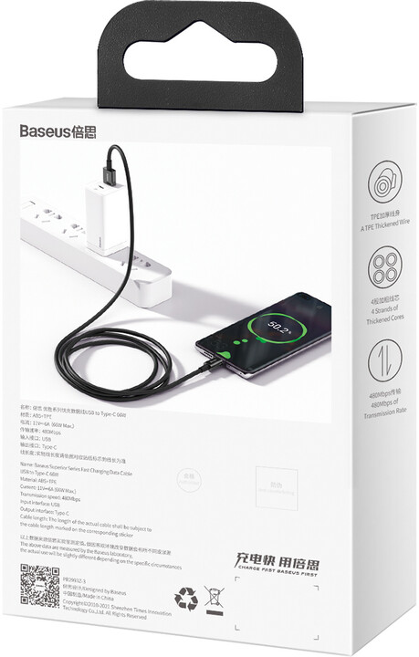 Kabllo BASEUS Superior Series USB-C - USB-C, 66W, 2m, e zezë
