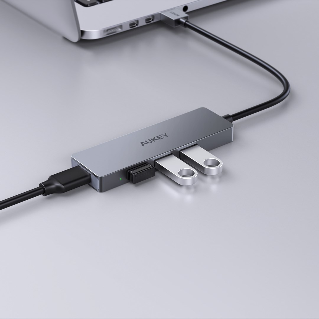 Stacion lidhës USB-A Aukey CB-H3, 4 porte, 5Gbps, i argjendtë