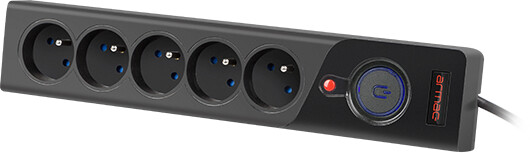 Kabllo zgjatëse Armac Z5, me mbrojtje nga shkarkesat elektrike, 5x priza FR, me ndërprerës, 5m, e zezë