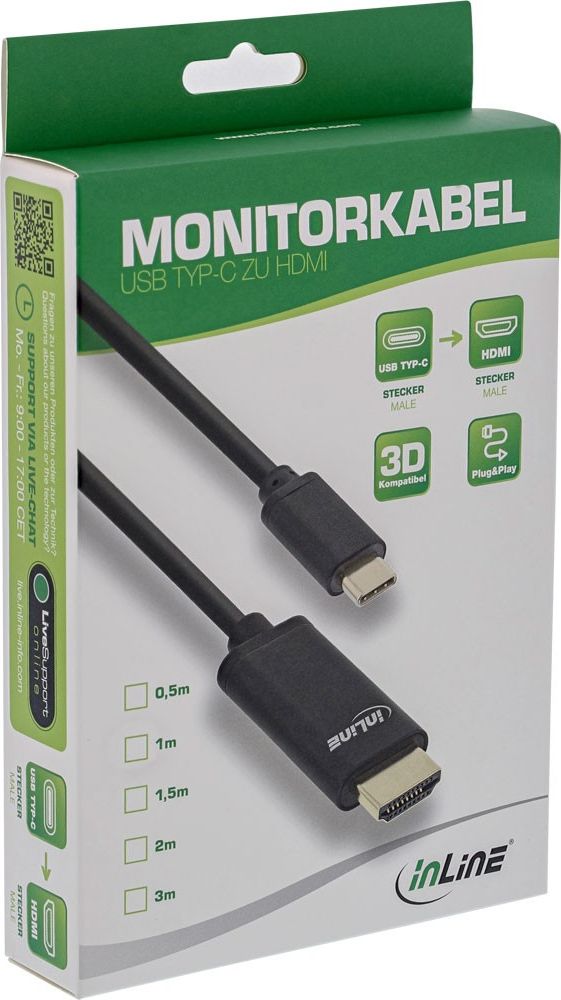 Kabllo USB C në HDMI InLine 64111, 1 m, 4K 60 Hz, e zezë