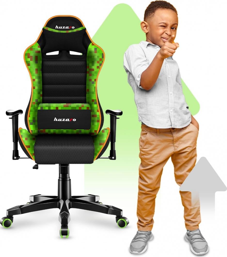 Karrige gaming HZ-Ranger 6.0 Pixel Mesh, për fëmijë, me jastëk lumbal, e zezë e gjelbër