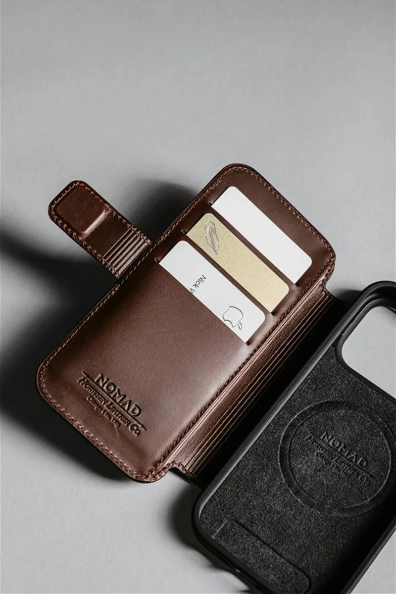 Këllëf folio Nomad Modern Leather, për iPhone 17 Pro, lëkurë Horween, kafe rustic