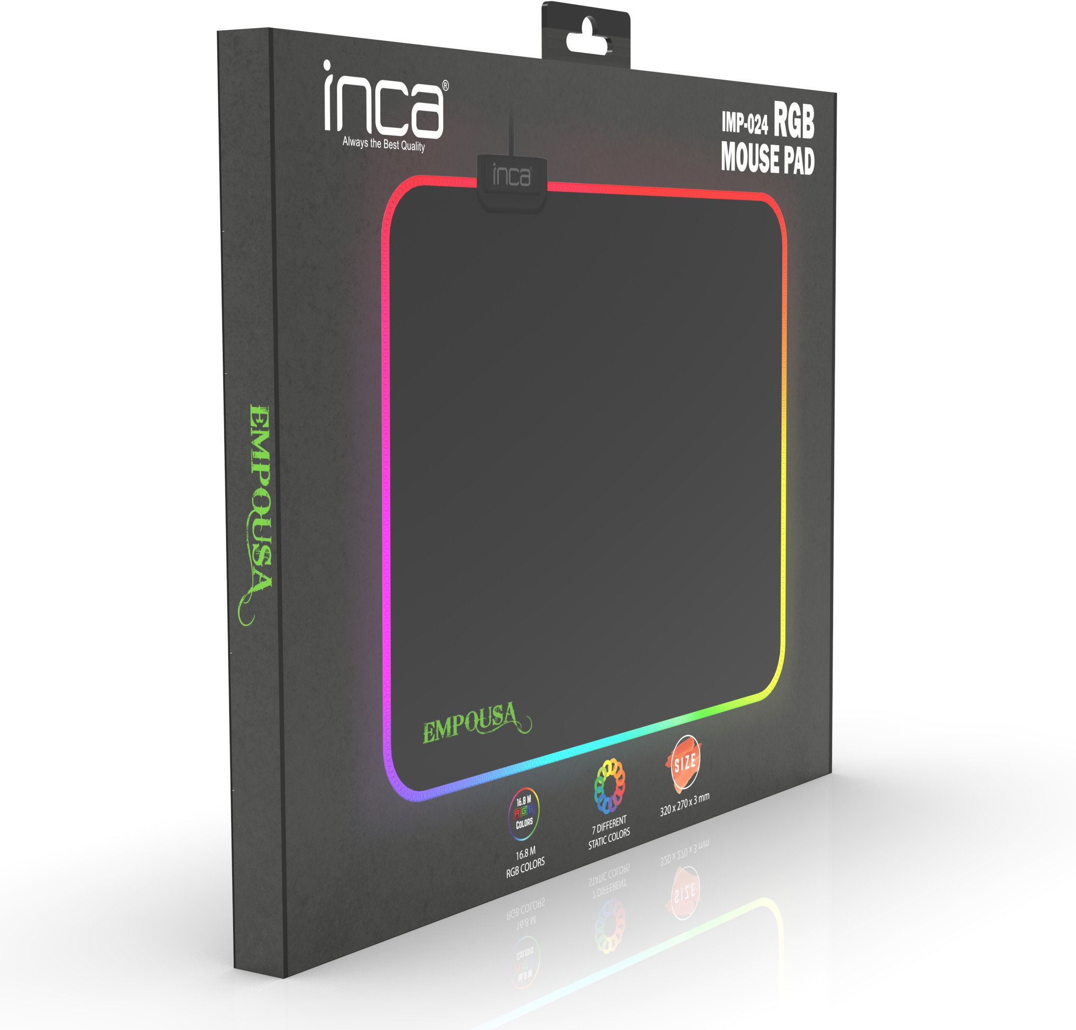 Mousepad gaming Inca IMP-024 RGB, 320x270x3 mm, 7 LED, i zi