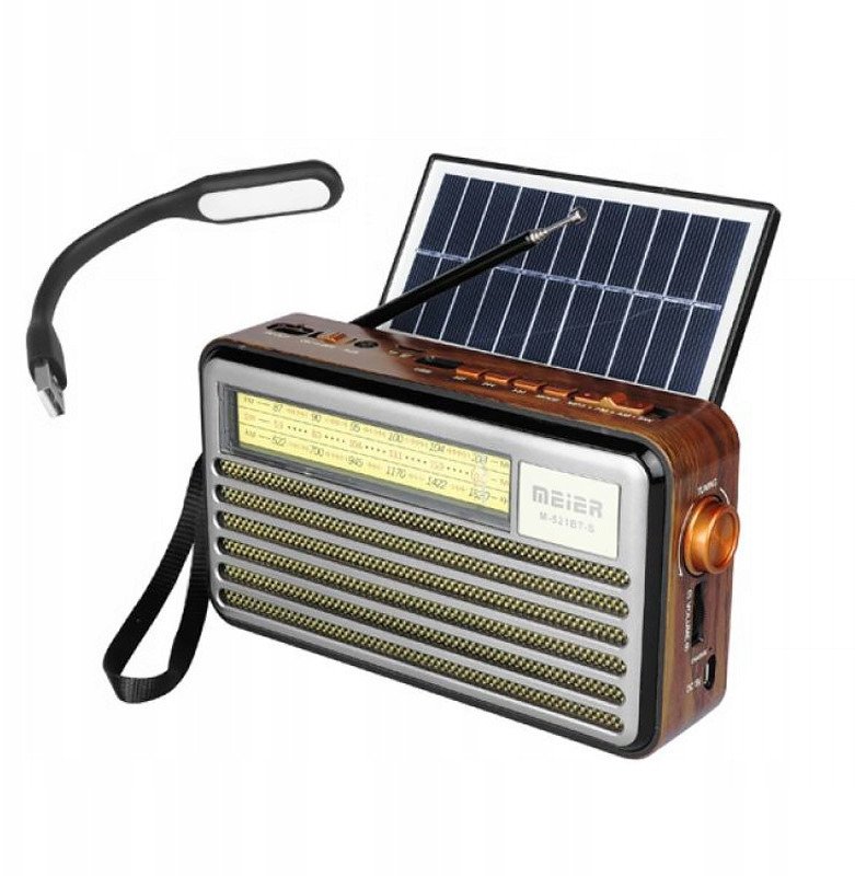 Radio portative MEIER M-521BT-S, Bluetooth, panel diellor, gri retro