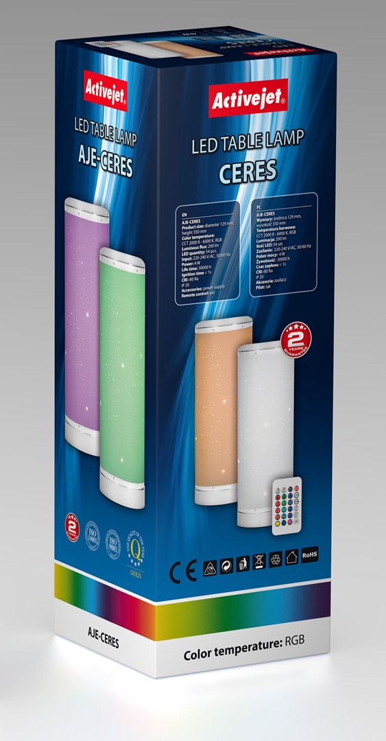 Lampë tavoline Activejet AJE-CERES, LED dekorative, RGB 200lm, e bardhë