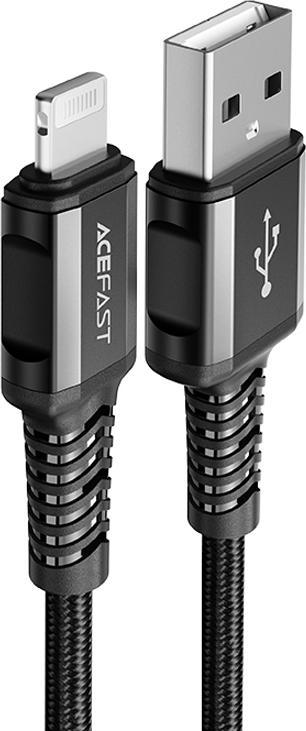 Kabllo Acefast USB A në Lightning, 1.2m, 2.4A, e zezë