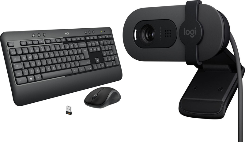 Set tastierë dhe maus me kamerë Logitech MK540 Advanced US dhe Brio 100, wireless, Full HD 1080p, i zi