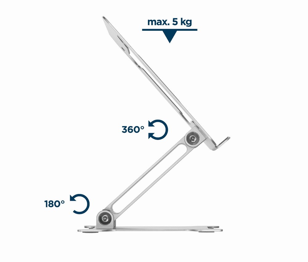 Standi për laptop Gembird, deri 15.6", alumin, ngjyrë argjendi