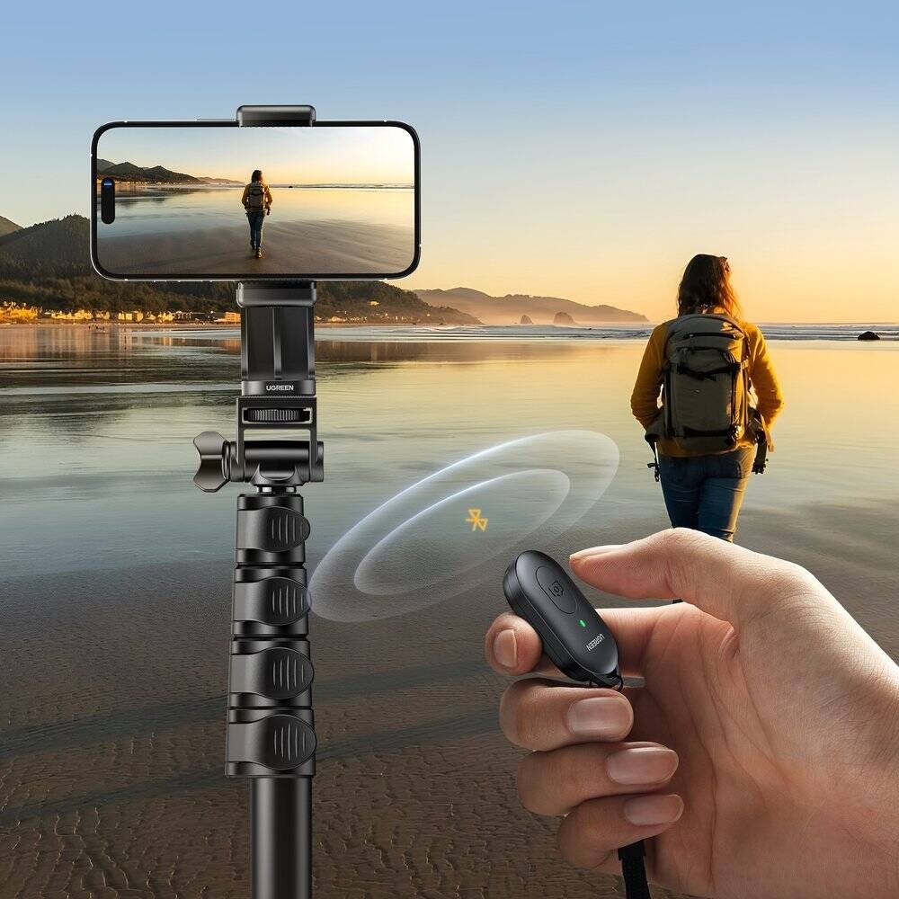 Selfie stick Ugreen LP680, tripod me telekomandë Bluetooth, 1.7m, i zi