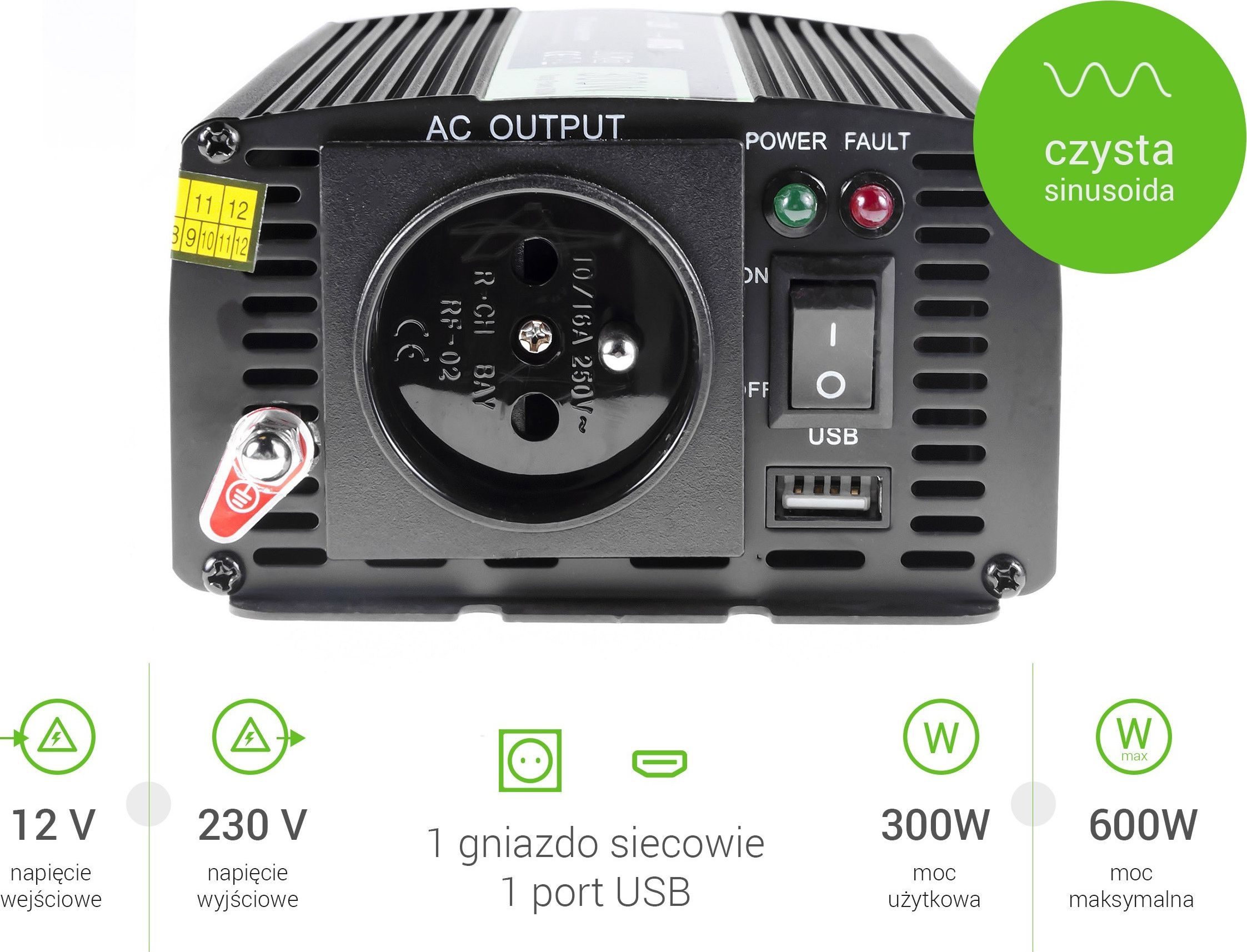 Invertor Green CellR 12 V/230 V, 300 W, i zi