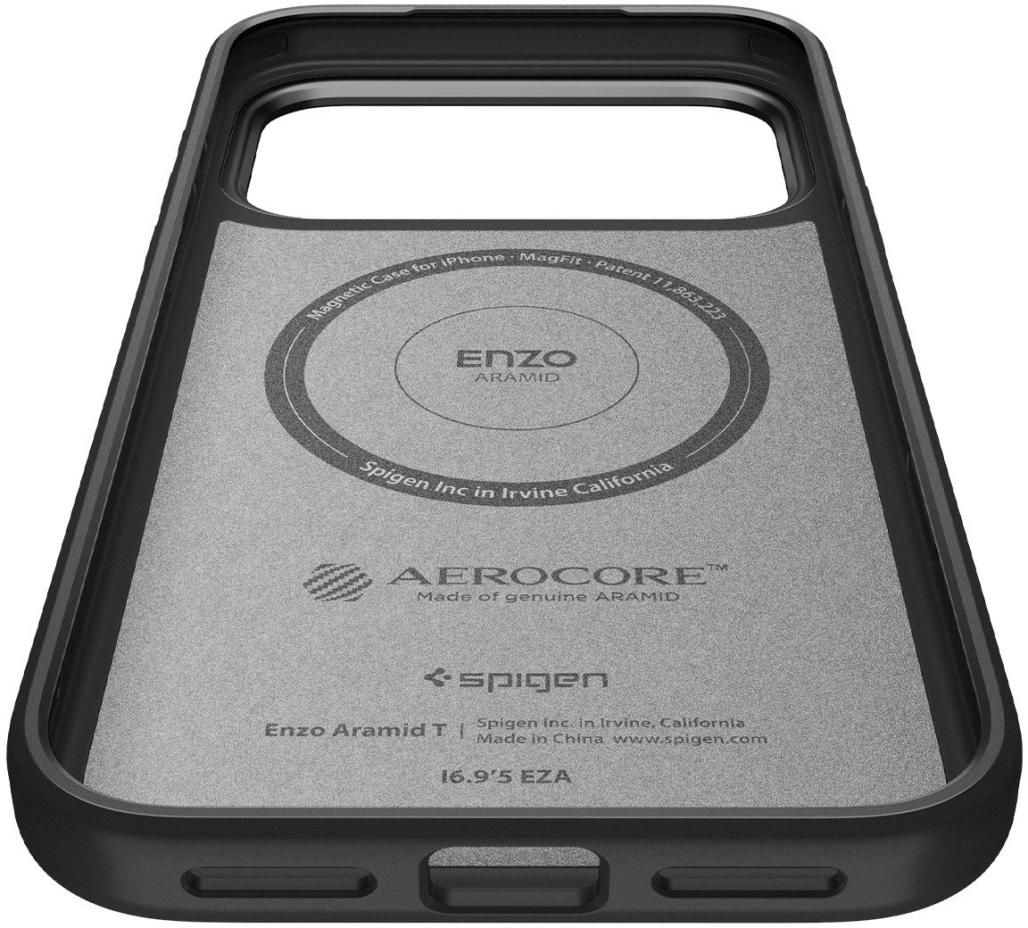 Mbështjellës telefoni Spigen Enzo Aramid T MagSafe, për iPhone 17 Pro, fibrë aramid, i zi