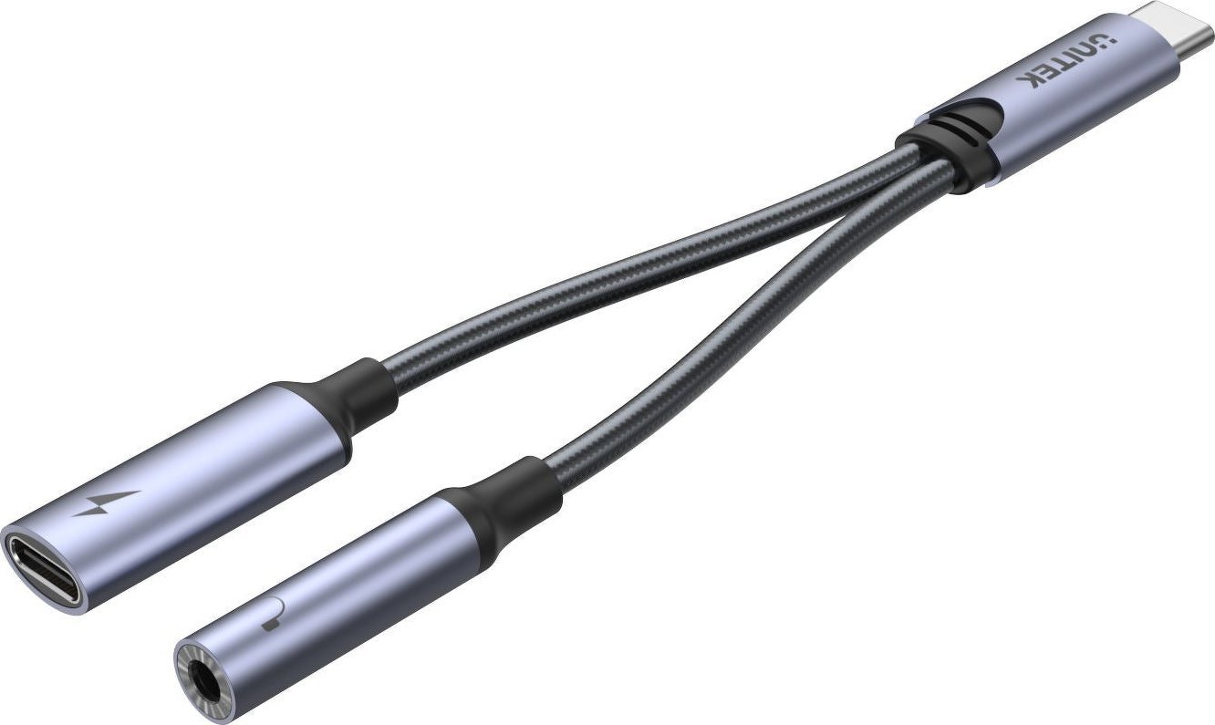Adapter audio USB Unitek M205A, USB C në 3.5mm Jack dhe USB C, argjendtë