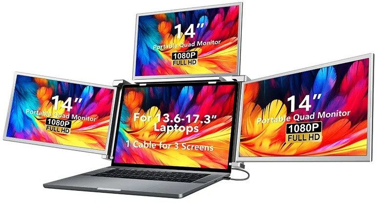Monitor portativ Extralink Triple Screen S680, 14" Full HD IPS, USB Type C, argjendtë