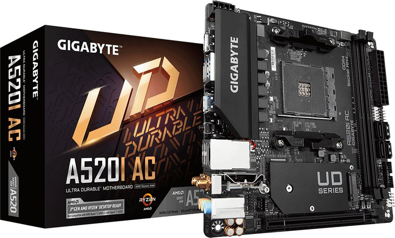Motherboard Gigabyte A520I AC, MINI ITX, WiFi AC, e zezë