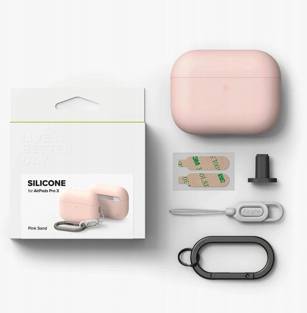 Mbulesë silikoni Ringke për Apple AirPods Pro 3, me kapak karikimi, rozë Pink Sand