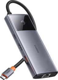 HUB USB Baseus Metal Gleam 2 6 në 1, HDMI, RJ-45, gri metalik
