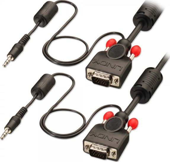 Kabllo Lindy D-Sub (VGA) - D-Sub (VGA) + Jack 3.5mm, 10m, e zezë