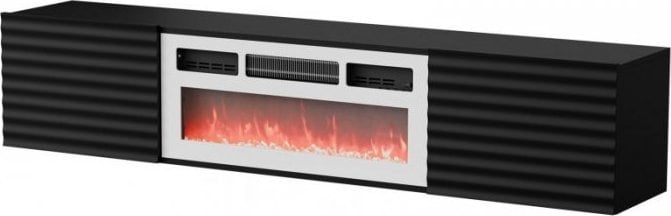 Komodë televizori Cama Meble RTV Tula, 183x35x37 cm, me oxhak elektrik, e bardhë e zezë mat