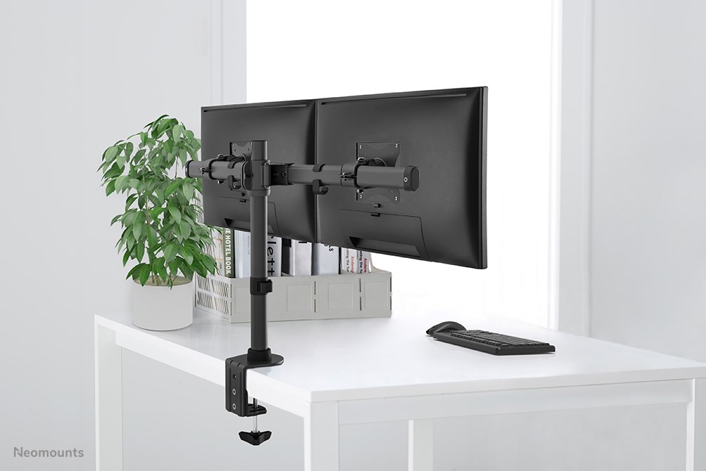 Mbajtëse tavoline për monitorë Neomounts FPMA-DCB100DBLACK, për 2 monitorë 10"-27", VESA 75x75 100x100, e zezë