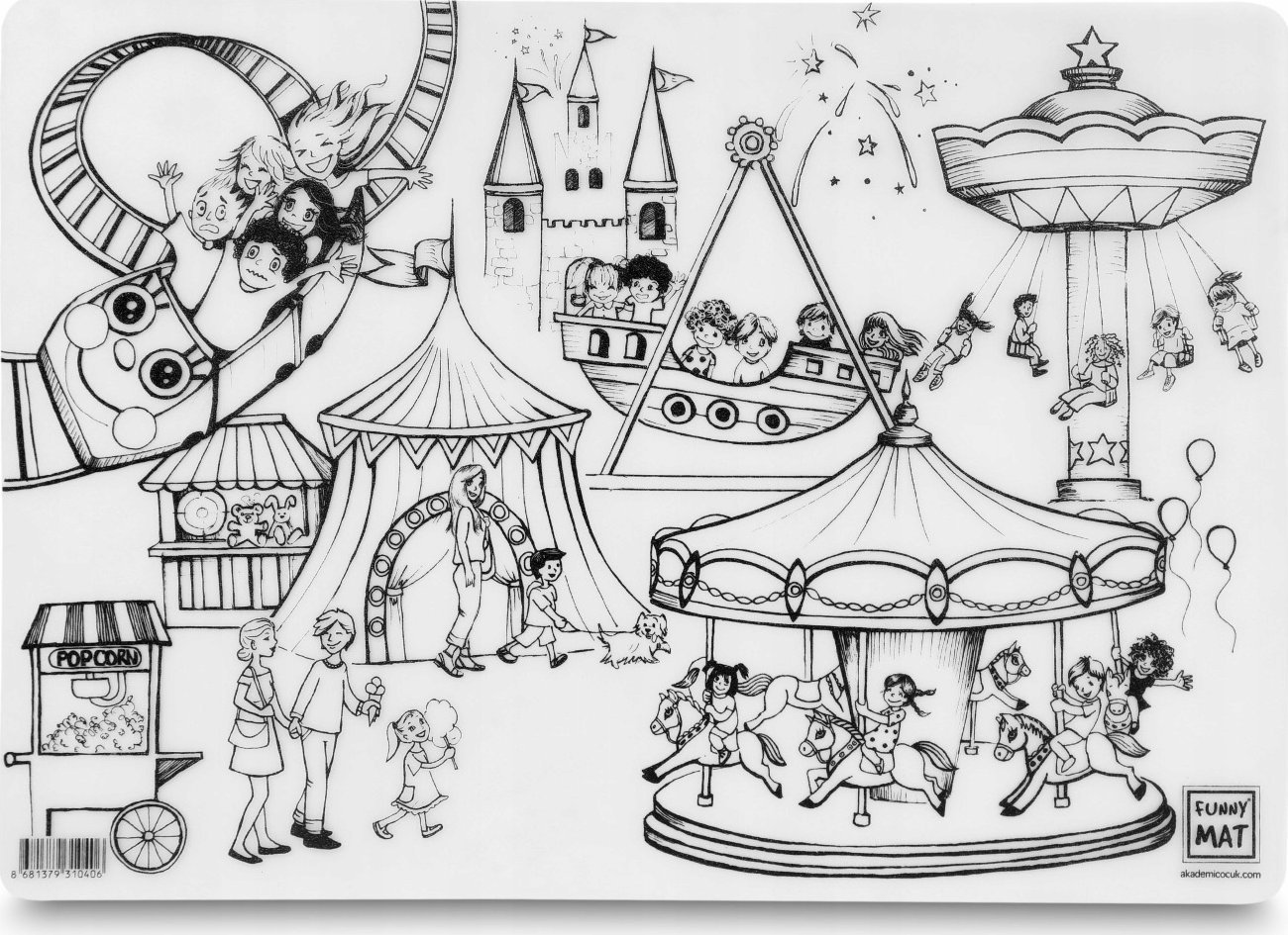 Лист за боење FunnyMat Amusement Park, повторно употреблив, 48 x 33.5 cm, повеќебоен