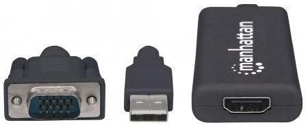 Kабел адаптер Manhattan 152426, HDMI во VGA, USB A, 0.3m, црна