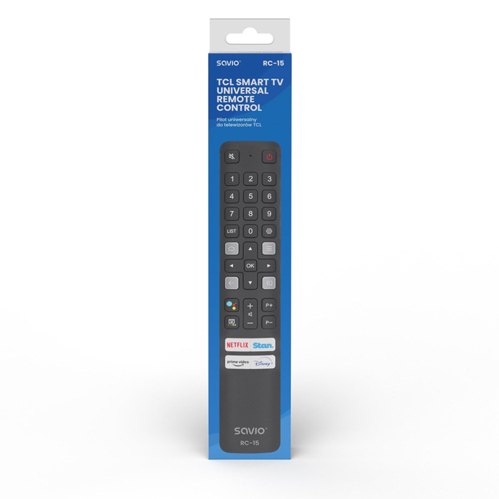 Telekomandë universale Savio RC-15, për TCL Smart TV, rreze 10m, e zezë