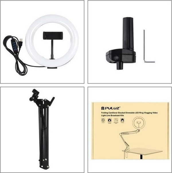 Mbajtëse për celular me llambë LED Puluz Clip PKT3089B, 26cm, e zezë