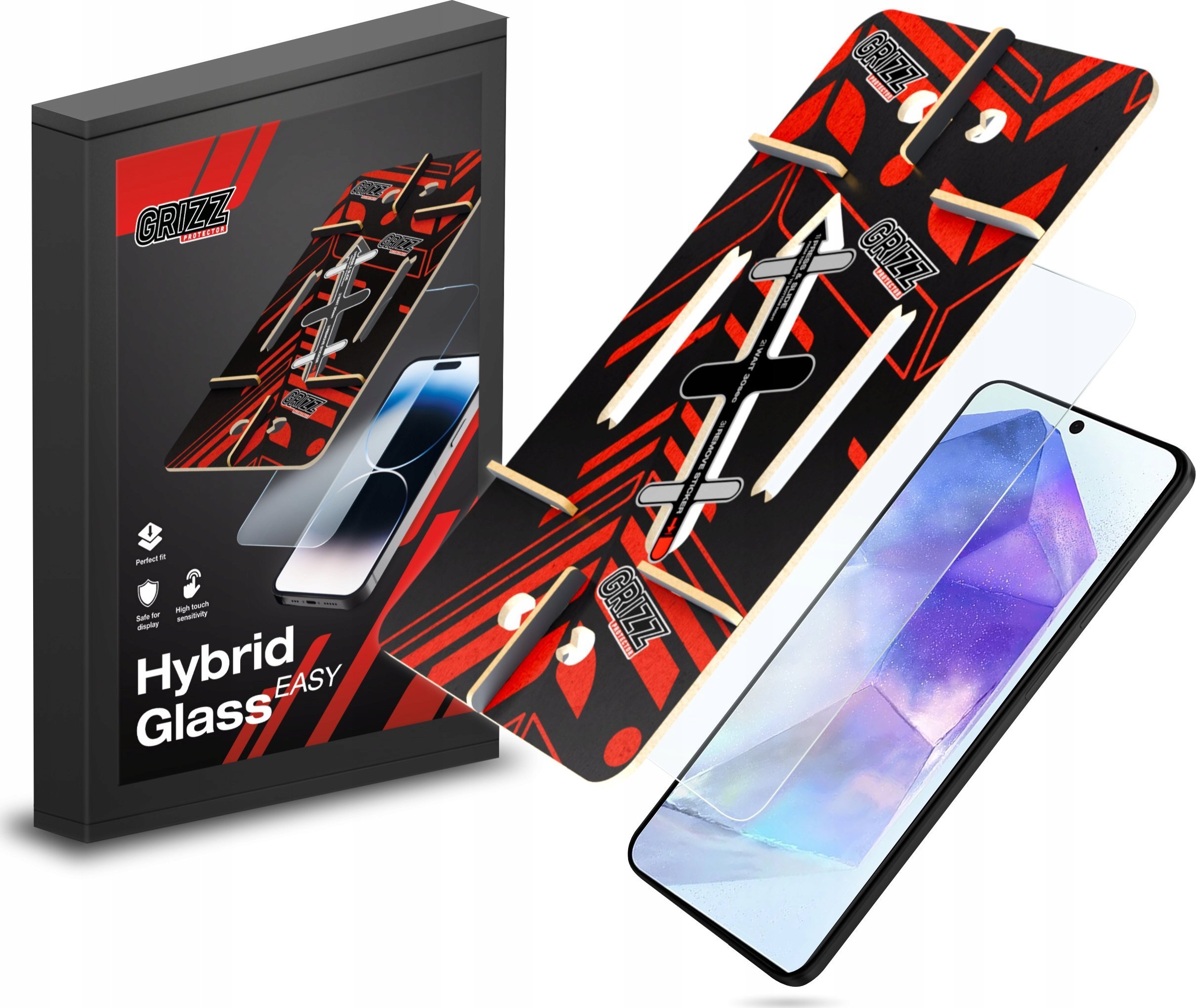 Xham mbrojtës GrizzGlass HybridGlass Easy për Samsung Galaxy A35, hibrid, transparencë e lartë