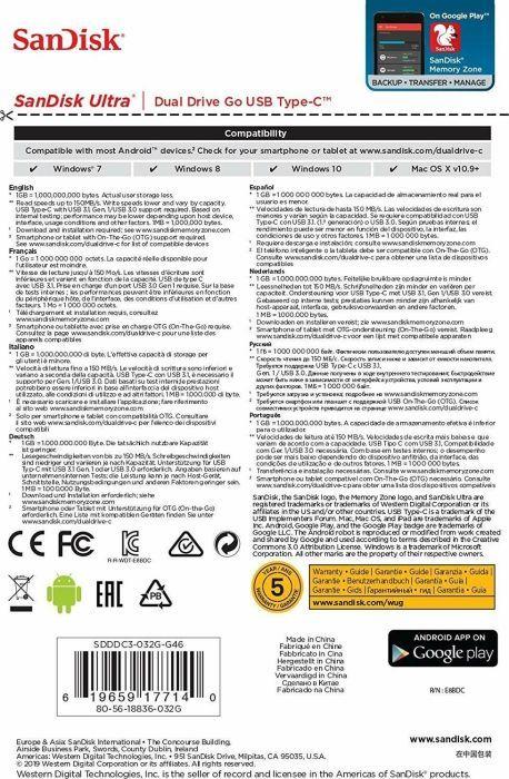 Flash Drive SanDisk Ultra Dual Drive Go (SDDDC3-032G-G46), 32 GB