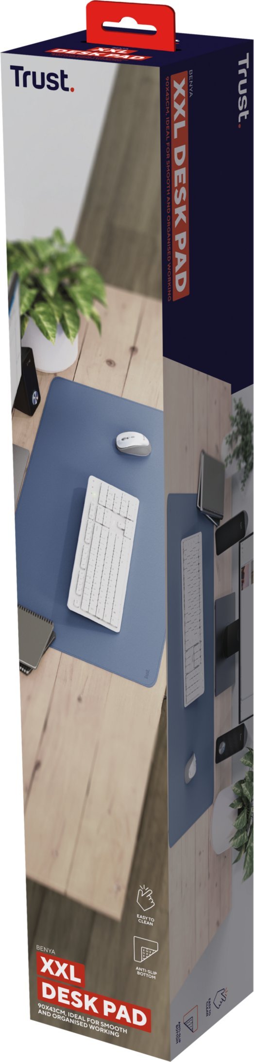 Mousepad tavoline Trust Benya, XL 90x43cm, lëkurë vegane PVC, blu