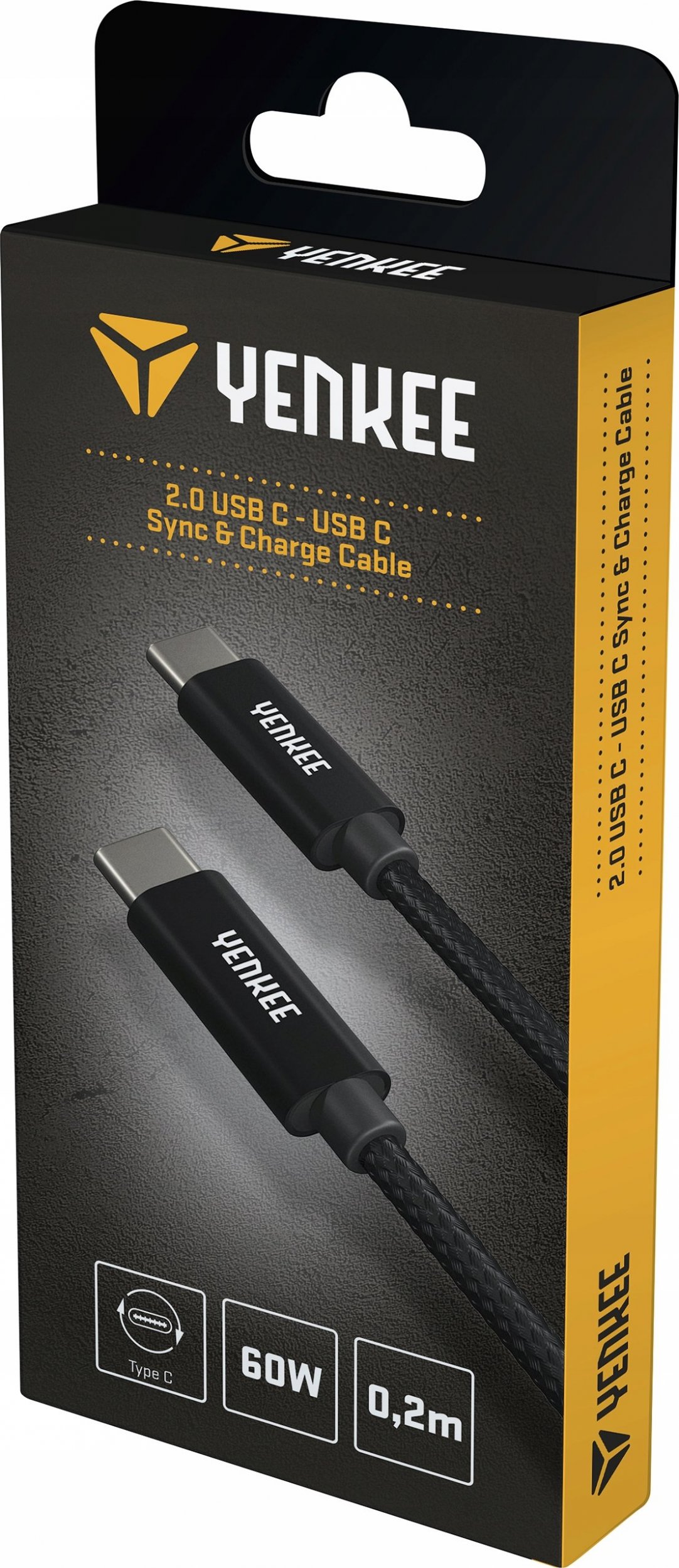 Kabllo USB C YENKEE YCU C02 BK, USB C në USB C, 0.2m, e zezë