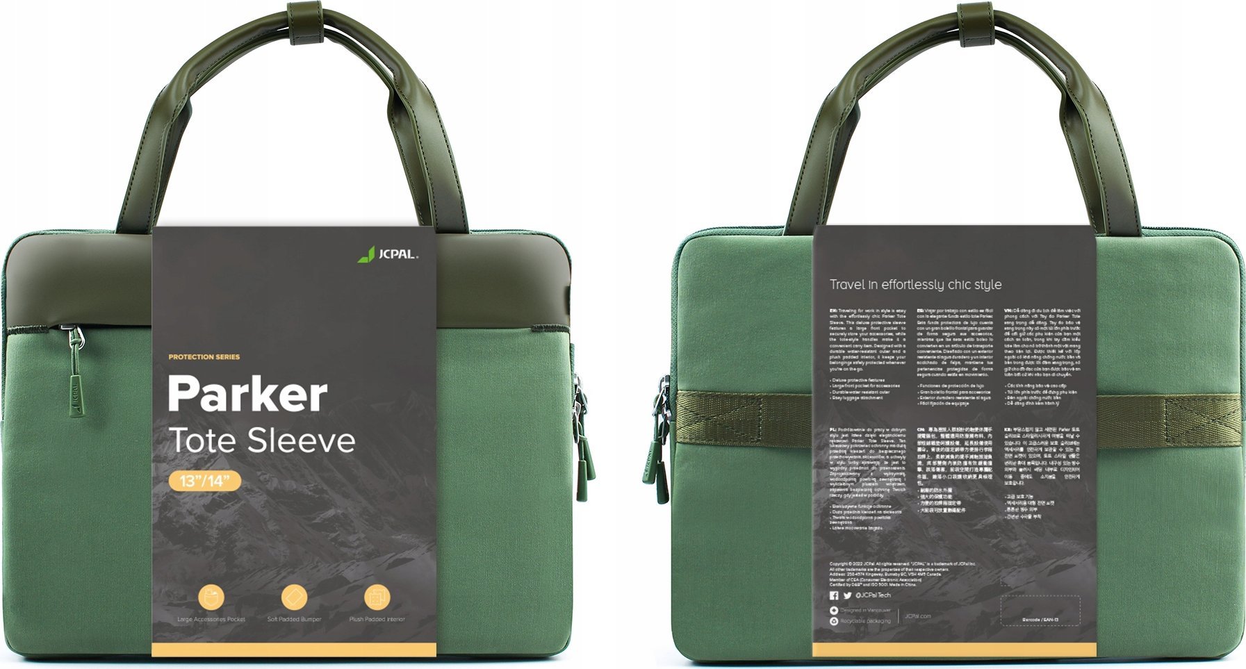 Çantë laptopi JCPAL Parker Tote Sleeve, 13/14", kundër ujit, ngjyrë ulliri
