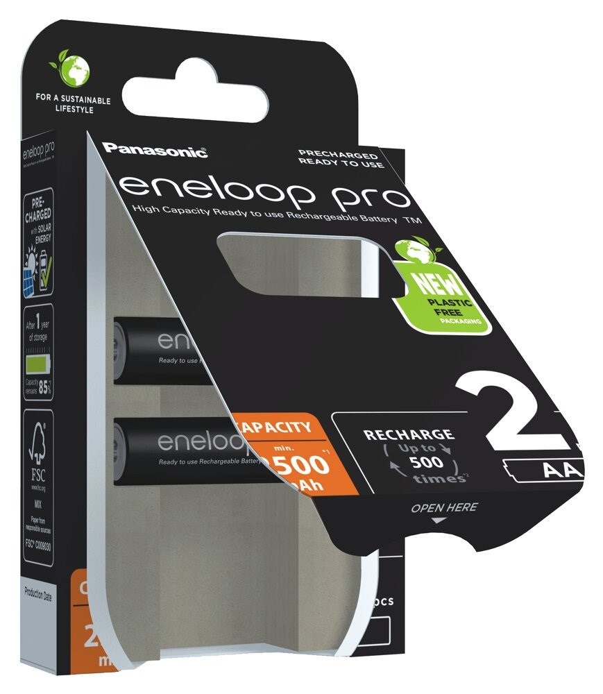 Bateri rikarikuese Panasonic Eneloop Pro HR06 AA, 2500mAh, set 2 copë, të zeza