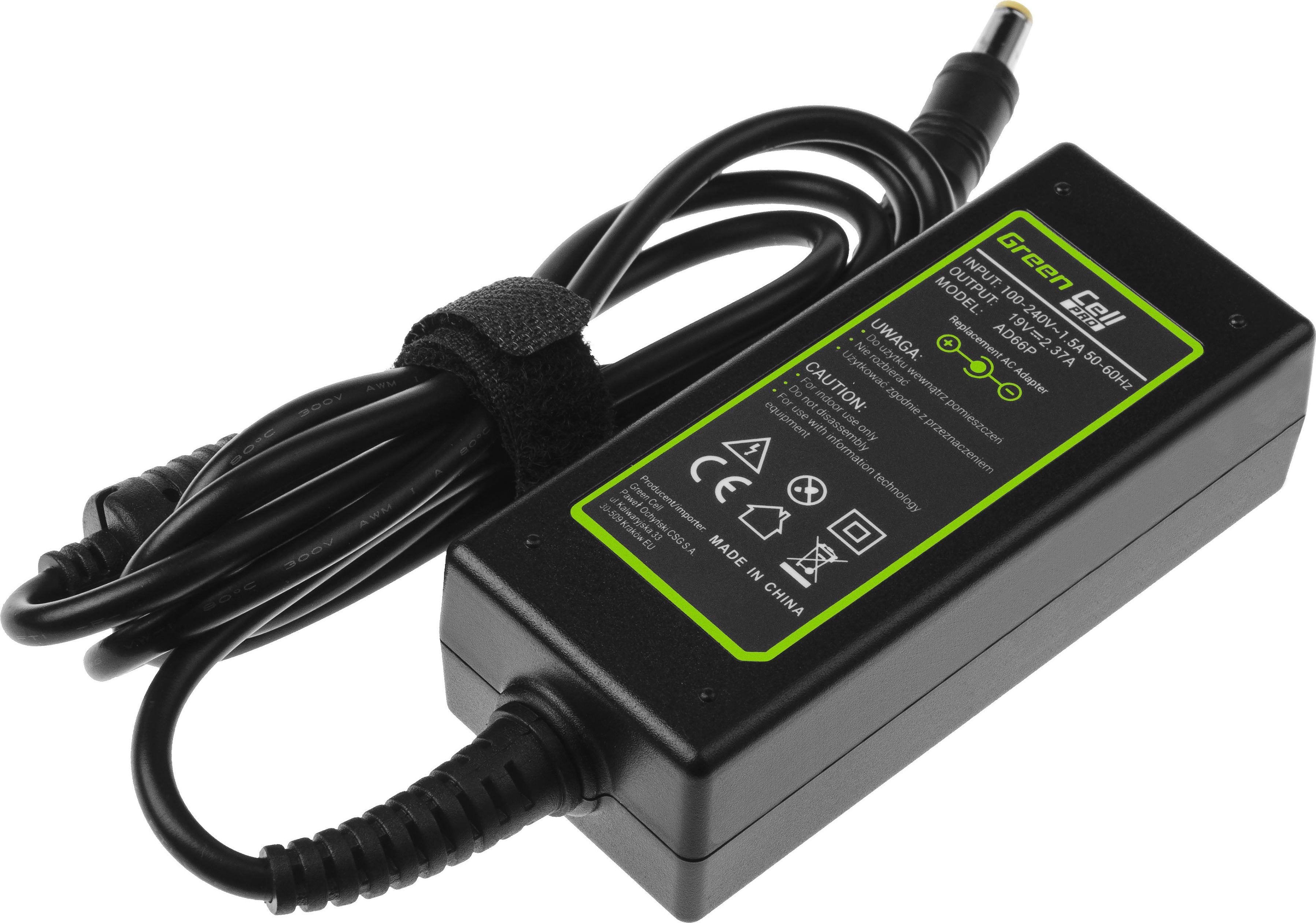 Adapter për laptop Green Cell, 19V, i zi